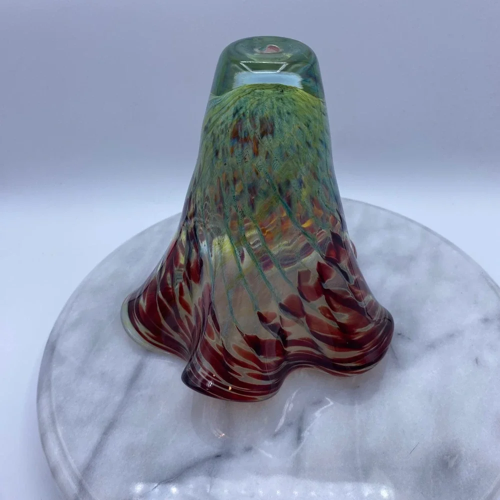 Vintage Artist Signed Studio Abstract Art Glass 1998 Handblown Ruffled Vase 7.5